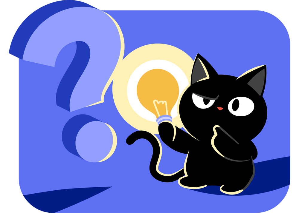 Harbor's cat considering a question, with a light bulb in its paw.